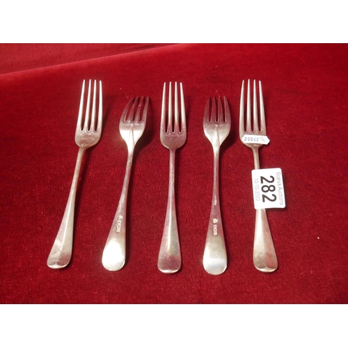 282 - 5 HALLMARKED SILVER FORKS 344gms