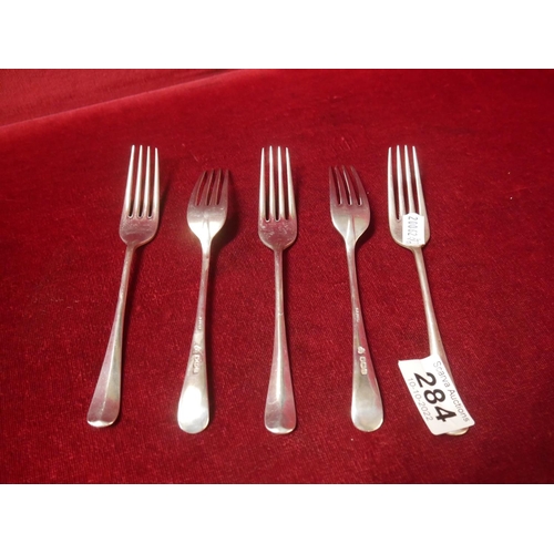 284 - 5 HALLMARKED SILVER FORKS 225gms