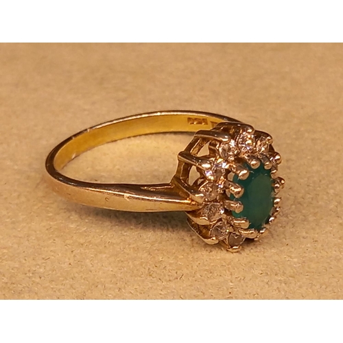 305 - SILVER GREEN STONE RING SIZE R