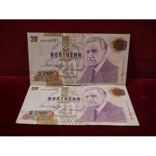 332 - 2 NORTHERN BANK £20 NOTES BOTH 1999