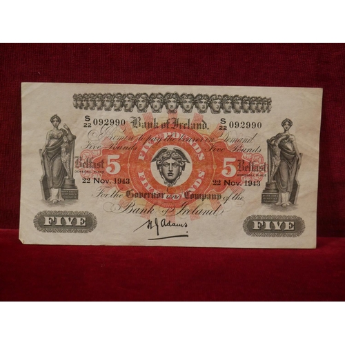 333 - BANK OF IRELAND £5 NOTE 1943