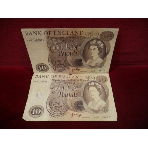 336 - 2 BANK OF ENGLAND £10 NOTES