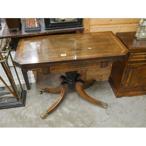 390 - GEORGIAN ROSEWOOD INLAID TURNOVER LEAF CARD TABLE