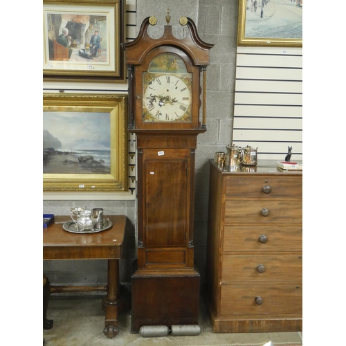 422 - INLAID GRANDFATHER CLOCK WITH WEIGHTS & PENDULUM