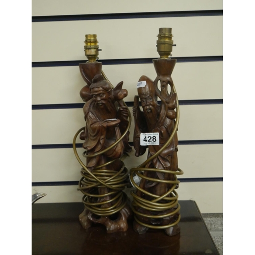 428 - PAIR OF ORIENTAL CARVED LAMPS