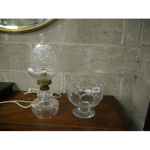 440 - CRYSTAL TABLE LAMP & LARGE FOOTED BOWL