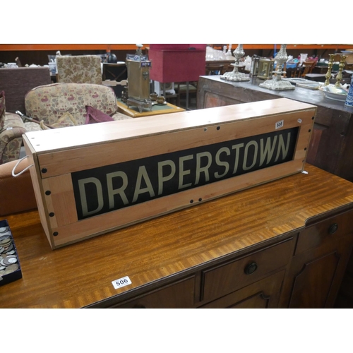 508 - ANTIQUE BUS DESTINATION SIGN ON ORIGINAL ROLLERS IN A LATER CASE - ALL NORTHERN IRELAND DESTINATIONS