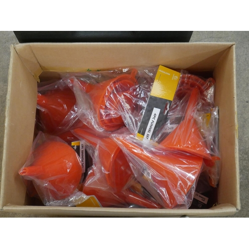 213 - BOX OF PLASTIC FUNNELS