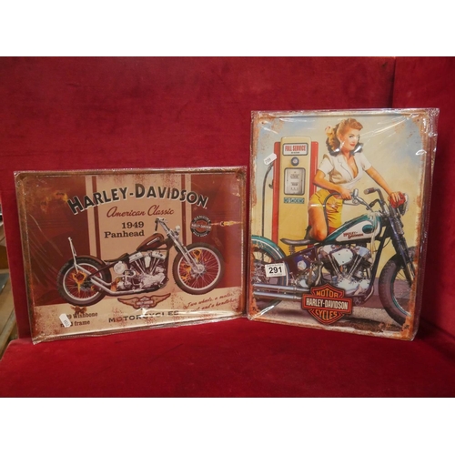 291 - 2 HARLEY DAVIDSON TIN SIGNS