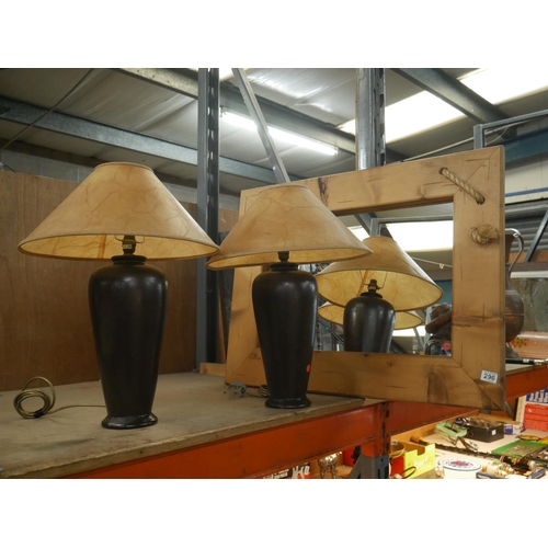 296 - MIRROR & 2 TABLE LAMPS