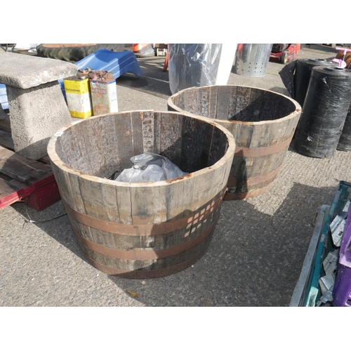 52 - PAIR OF HALF BARREL PLANTERS