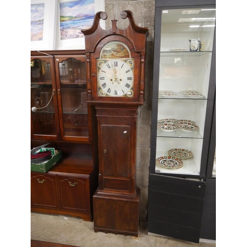 266 - 19TH C. GRANDFATHER CLOCK WITH WEIGHTS & PENDULUM FROM MOIRA