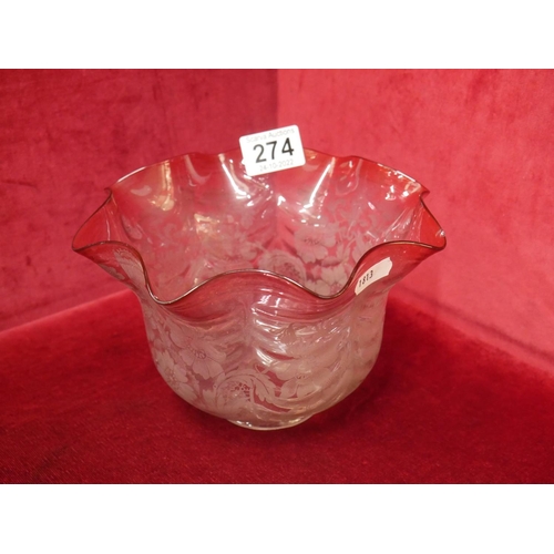 274 - SMALL RUBY TIPPED OIL LAMP SHADE