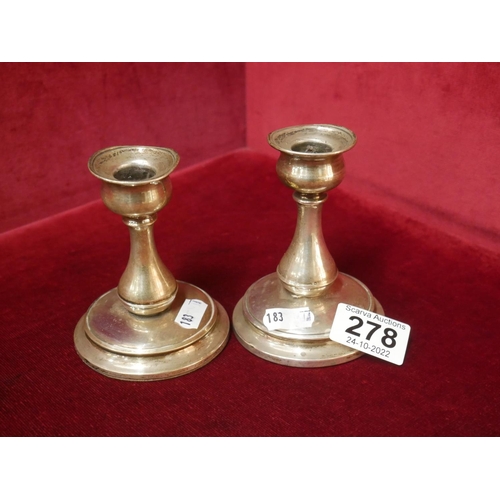 278 - PAIR OF FILLED SILVER DWARF CANDLESTICKS