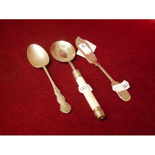 306 - SILVER SPOON, BUTTER KNIFE & DECORATIVE SILVER SPOON