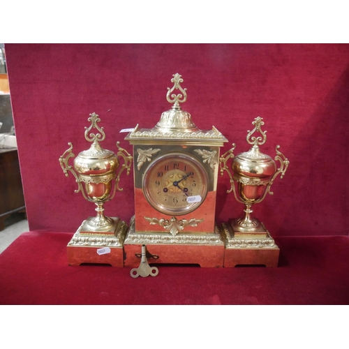 311 - VICTORIAN 3 PIECE BRASS CLOCK SET