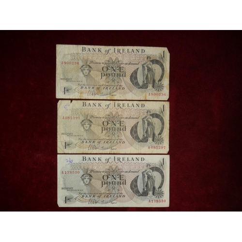 369 - 3 BANK OF IRELAND £1 NOTES