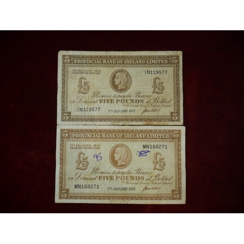 370 - PROVINCIAL BANK OF IRELAND £5 NOTES 1972