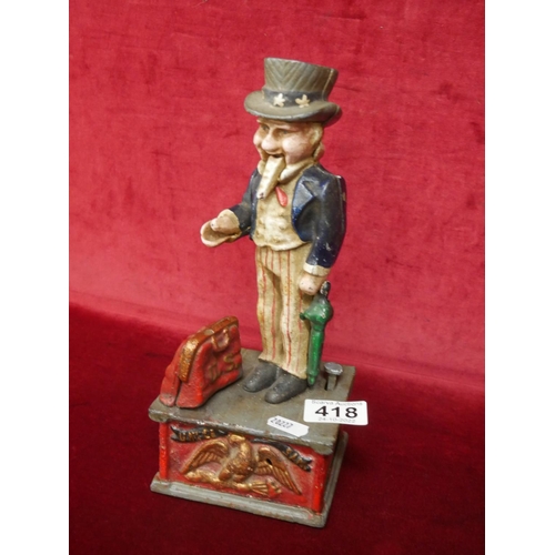 418 - ANTIQUE CAST IRON MONEY BOX