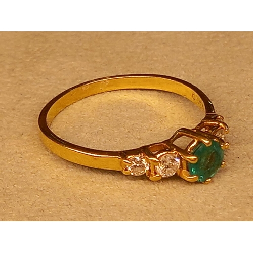 364 - 18CT EMERALD & DIAMOND RING SIZE R.1/2