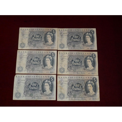 401 - 6 BANK OF ENGLAND £5 NOTES