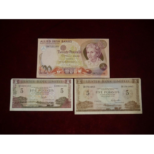 405 - ALLIED IRISH £20 & 2 ULSTER BANK £5 NOTES