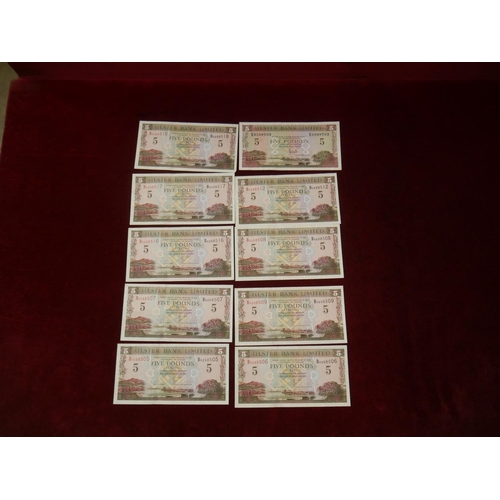 410 - 10 ULSTER BANK £5 NOTES