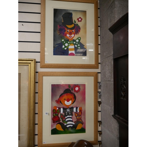 501 - PAIR OF OIL PAINTINGS (CLOWNS)