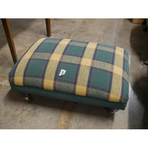 586 - FABRIC FOOT STOOL ON BRASS CASTORS