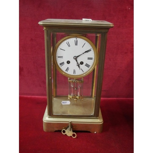 346 - BRASS & GLASS 4 SIDED CARRIAGE CLOCK