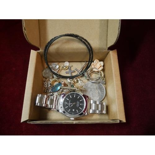 411 - BOX OF MIXED JEWELLERY & WATCHES