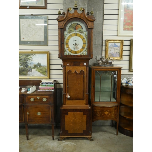 19TH C. GRANDFATHER CLOCK WITH WEIGHTS & PENDULUM