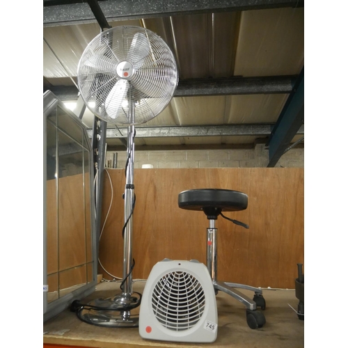 745 - ELECTRIC FAN, HEATER & STOOL