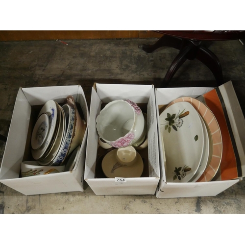 754 - 3 BOXES OF MIXED CERAMICS