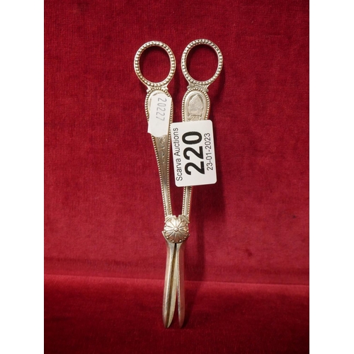 220 - PAIR OF VICTORIAN SOLID SILVER GRAPE SCISSORS