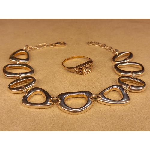 263 - SILVER BRACELET & 9CT  PLATED ON SILVER RING