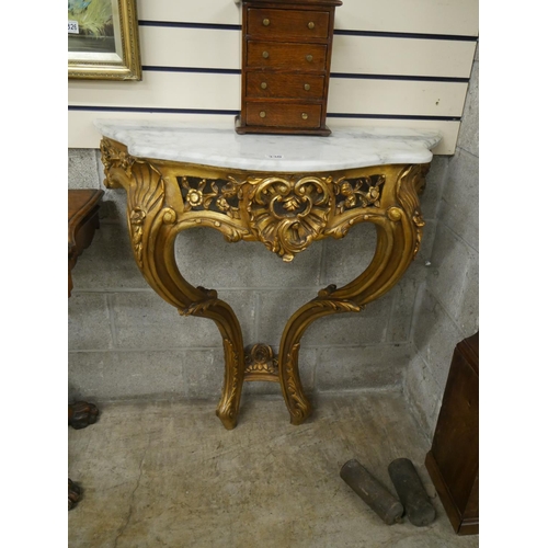 330 - ANTIQUE GILT WOOD CONSOLE TABLE WITH MARBLE TOP