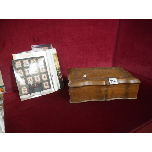 216 - WOODEN BOX & CONTENTS