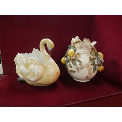 266 - ANTIQUE SWAN PLANTER & CERAMIC PLANTER