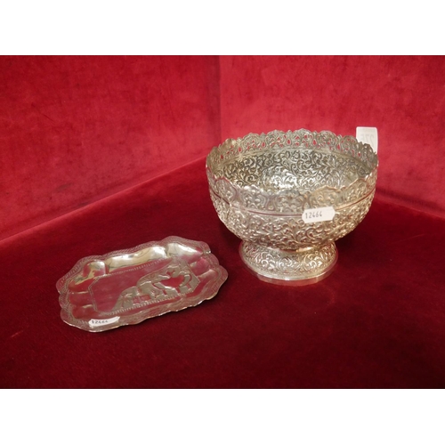 275 - WHITE METAL BOWL & TRAY - UNMARKED