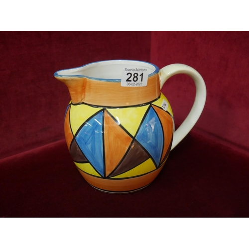 281 - HAND PAINTED JUG IN CLARICE CLIFF STYLE