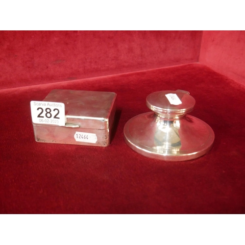 282 - SILVER INK WELL & SILVER CIGARETTE BOX