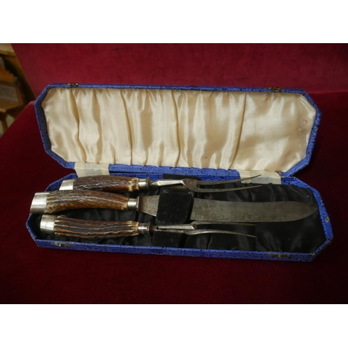 292 - SILVER COLLARED CARVING SET MAPPIN & WEBB