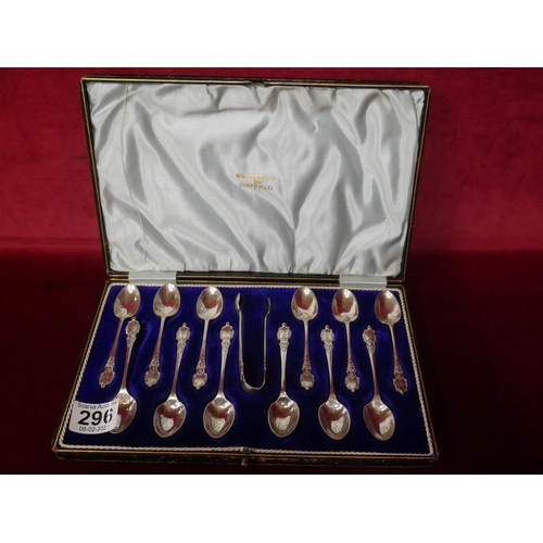 296 - CASED SILVER TEASPOONS & SUGAR NIPS