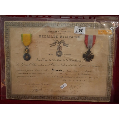 341 - FRENCH MEDAL LEGION OF HONOUR WITH CERTIFICATE