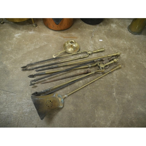 357 - LOT OF BRASS FIRE IRONS