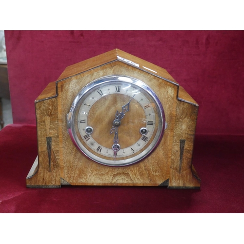 376 - ART DECO WALNUT MANTLE CLOCK