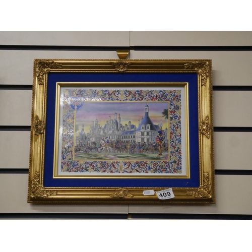 409 - FRAMED CERAMIC PAINTED PANEL