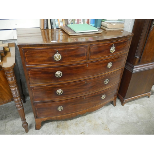 413 - GEORGIAN BOW FRONTED INLAID CHEST OF DRAWERS