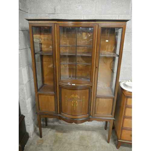 436 - EDWARDIAN INLAID MAHOGANY CONCAVE DISPLAY CASE